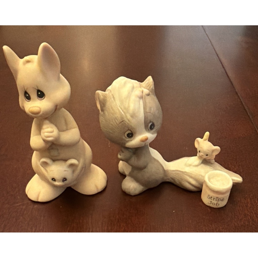 Vtg Precious Moments Animal Kangaroos "Hello World" & "Brighten Someone's Day"